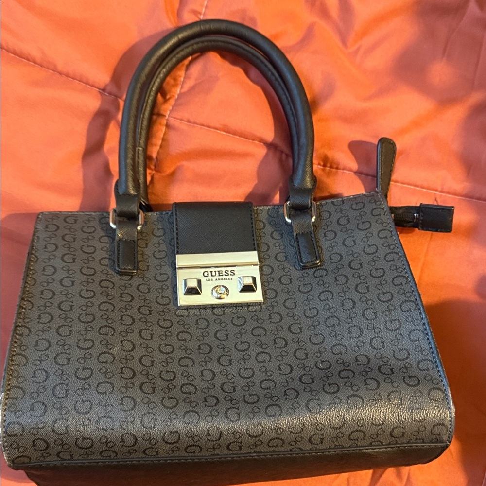 GUESS Black and Gray Monogram Satchel